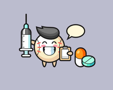 Baseball cartoon as a doctor, cute style mascot character for t shirt, sticker design, logo elementのイラスト素材