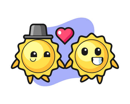 Sun couple cartoon fall in love, cute style mascot character for t shirt, sticker design, logo elementのイラスト素材