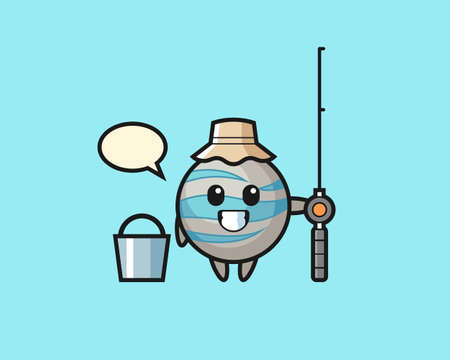 Planet cartoon as a fisherman, cute style mascot character for t shirt, sticker design, logo elementのイラスト素材