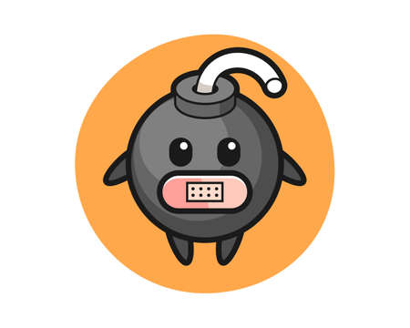 Cartoon illustration of bomb with tape on mouth, cute style design for t shirt, sticker, logo elementのイラスト素材