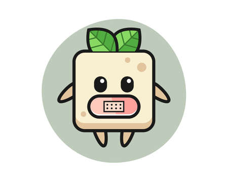 Cartoon illustration of tofu with tape on mouth, cute style design for t shirt, sticker, logo elementのイラスト素材