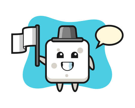 Cartoon character of sugar cube holding a flag, cute style design for t shirt, sticker, logo elementのイラスト素材