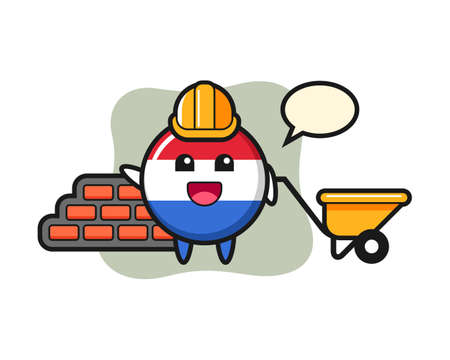 Cartoon character of Netherlands flag badge as a builder, cute style design for t shirt, sticker, elementのイラスト素材