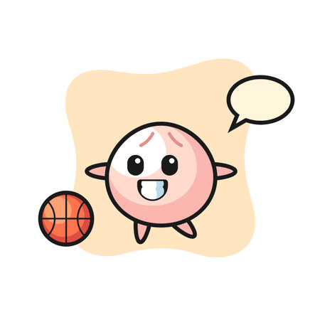 Illustration of meat bun cartoon is playing basketball, cute style design for t shirt, sticker, logo elementのイラスト素材