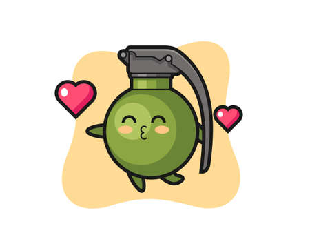 grenade character cartoon with kissing gesture, cute style design for t shirt, sticker, logo elementのイラスト素材