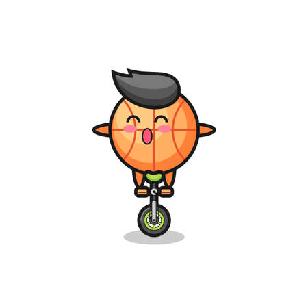 The cute basketball character is riding a circus bike , cute style design for t shirt, sticker, logo elementのイラスト素材