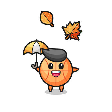 cartoon of the cute basketball holding an umbrella in autumn , cute style design for t shirt, sticker, logo elementのイラスト素材