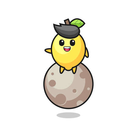 illustration of lemon cartoon sitting on the moon , cute style design for t shirt, sticker,  elementのイラスト素材
