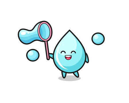 happy water drop cartoon playing soap bubble , cute style design for t shirt, sticker, logo elementのイラスト素材