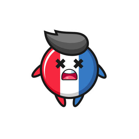 the dead france flag badge mascot character , cute style design for t shirt, sticker, logo elementのイラスト素材