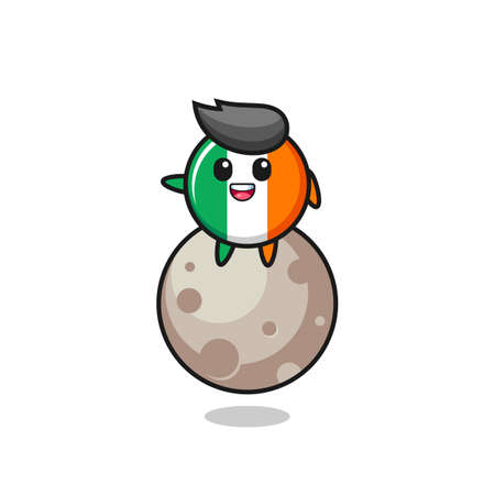 illustration of ireland flag badge cartoon sitting on the moon , cute style design for t shirt, sticker, logo elementのイラスト素材