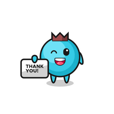 the mascot of the blueberry holding a banner that says thank you , cute style design for t shirt, sticker,   elementのイラスト素材