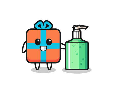 cute gift box cartoon with hand sanitizer , cute style design for t shirt, sticker,  elementのイラスト素材