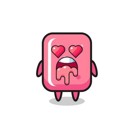 the falling in love expression of a cute bubble gum with heart shaped eyes , cute style design for t shirt, sticker, logo elementのイラスト素材