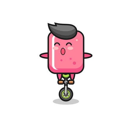 The cute bubble gum character is riding a circus bike , cute style design for t shirt, sticker, logo elementのイラスト素材