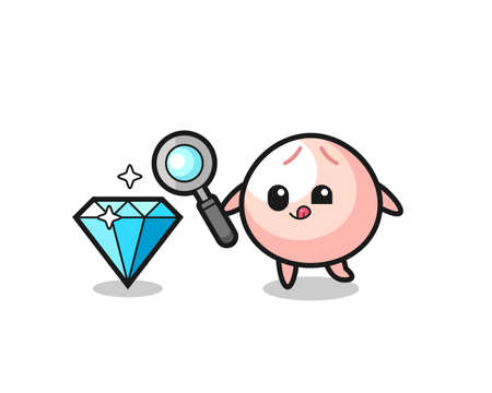 meatbun mascot is checking the authenticity of a diamond , cute style design for t shirt, sticker, logo elementのイラスト素材