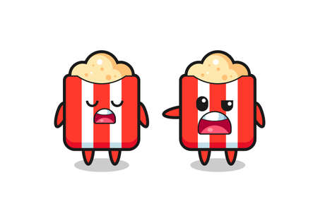 illustration of the argue between two cute popcorn characters , cute style design for t shirt, sticker, logo elementのイラスト素材