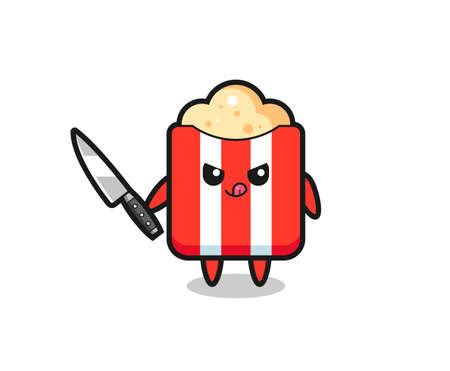 cute popcorn mascot as a psychopath holding a knife , cute style design for t shirt, sticker, logo elementのイラスト素材