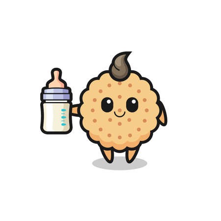 baby round biscuits cartoon character with milk bottle , cute style design for t shirt, sticker, logo elementのイラスト素材