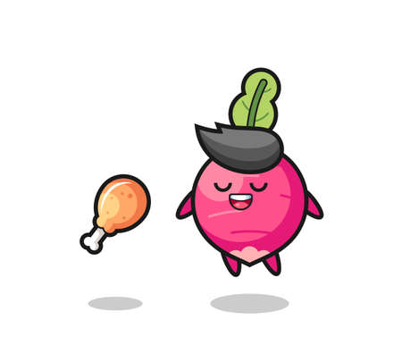 cute radish floating and tempted because of fried chicken , cute style design for t shirt, sticker, logo elementのイラスト素材