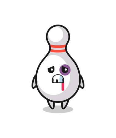 injured bowling pin character with a bruised face , cute style design for t shirt, sticker,  elementのイラスト素材