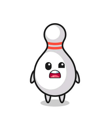 the shocked face of the cute bowling pin mascot , cute style design for t shirt, sticker,   elementのイラスト素材