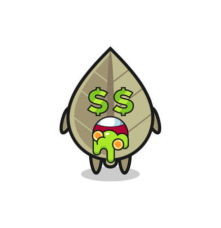 dried leaf character with an expression of crazy about money , cute style design for t shirt, sticker,  elementのイラスト素材