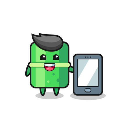 bamboo illustration cartoon holding a smartphone , cute style design for t shirt, sticker, elementのイラスト素材