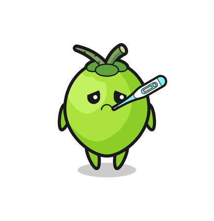 coconut mascot character with fever condition , cute style design for t shirt, sticker, elementのイラスト素材