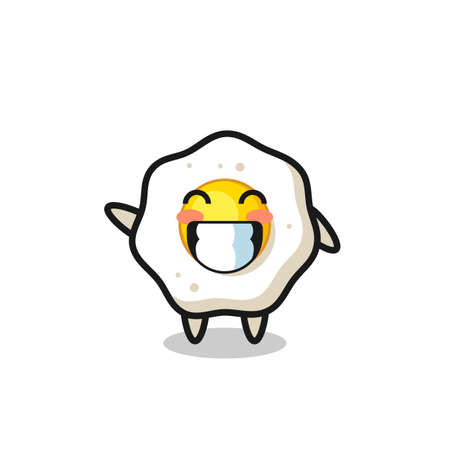 fried egg cartoon character doing wave hand gesture , cute style design for t shirt, sticker, elementのイラスト素材
