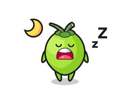 coconut character illustration sleeping at night , cute style design for t shirt, sticker, elementのイラスト素材