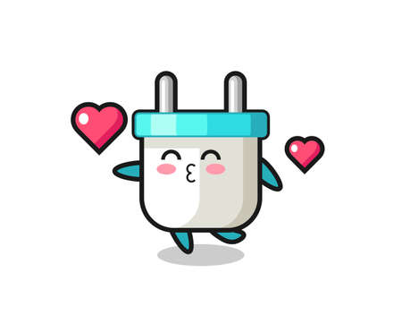 electric plug character cartoon with kissing gestureのイラスト素材