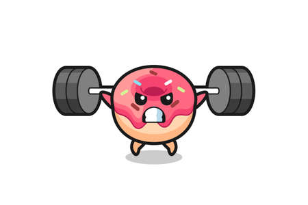 doughnut mascot cartoon with a barbell , cute style design for t shirt, sticker, elementのイラスト素材