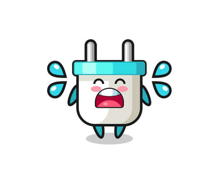 electric plug cartoon illustration with crying gestureのイラスト素材