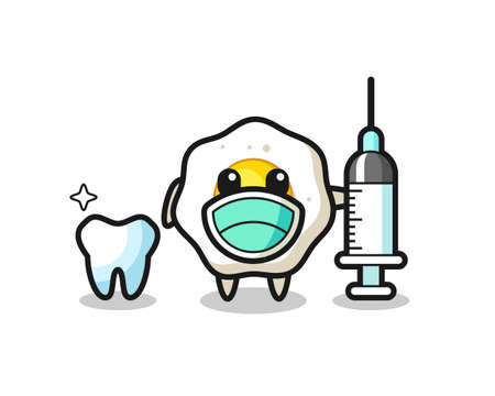 Mascot character of fried egg as a dentist , cute style design for t shirt, sticker, elementのイラスト素材