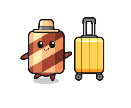 wafer roll character illustration holding a stop sign , cute style design for t shirt, sticker, logo elementのイラスト素材