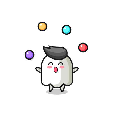 the ghost circus cartoon juggling a ball , cute style design for t shirt, sticker, logo elementのイラスト素材