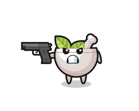 the cute herbal bowl character shoot with a gun , cute style design for t shirt, sticker, logo elementのイラスト素材