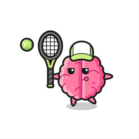 Cartoon character of brain as a tennis player , cute style design for t shirt, sticker, logo elementのイラスト素材