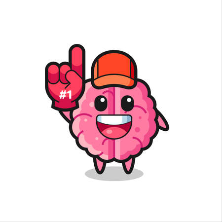 brain illustration cartoon with number 1 fans glove , cute style design for t shirt, sticker, logo elementのイラスト素材