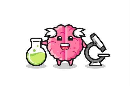 Mascot character of brain as a scientist , cute style design for t shirt, sticker, logo elementのイラスト素材