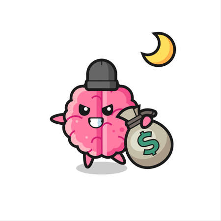 Illustration of brain cartoon is stolen the money , cute style design for t shirt, sticker, logo elementのイラスト素材