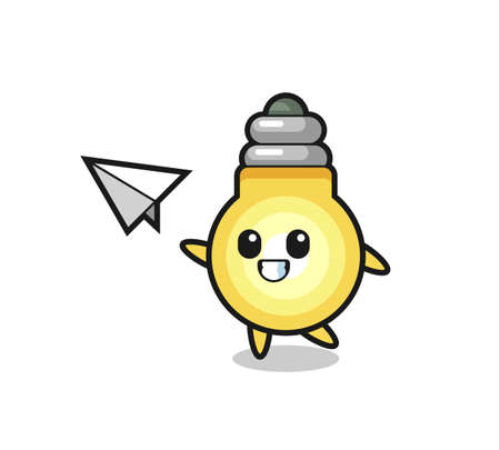 light bulb cartoon character throwing paper airplane , cute style design for t shirt, sticker, logo elementのイラスト素材