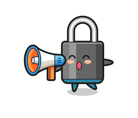 padlock character illustration holding a megaphone , cute style design for t shirt, sticker, logo elementのイラスト素材