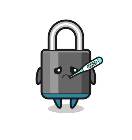 padlock mascot character with fever condition , cute style design for t shirt, sticker, logo elementのイラスト素材