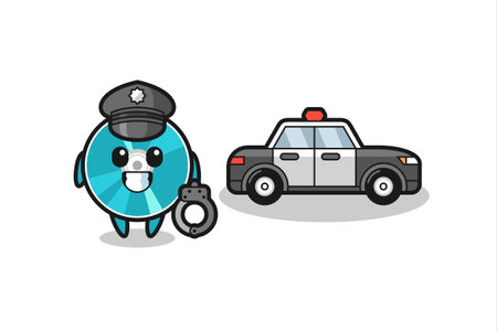 Cartoon mascot of optical disc as a police , cute style design for t shirt, sticker, logo elementのイラスト素材