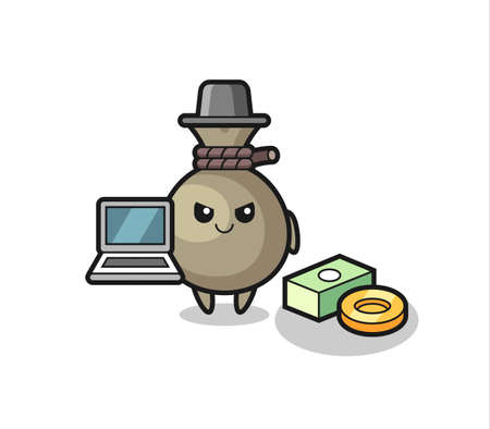Mascot Illustration of money sack as a hacker , cute style design for t shirt, sticker, logo elementのイラスト素材