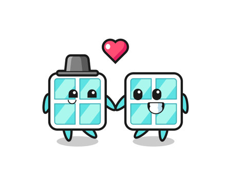 window cartoon character couple with fall in love gesture , cute style design for t shirt, sticker, logo elementのイラスト素材