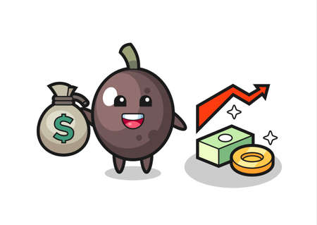 black olive illustration cartoon holding money sack , cute style design for t shirt, sticker, logo elementのイラスト素材