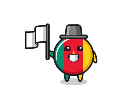 Cartoon character of cameroon flag badge holding a flag , cute style design for t shirt, sticker, logo elementのイラスト素材